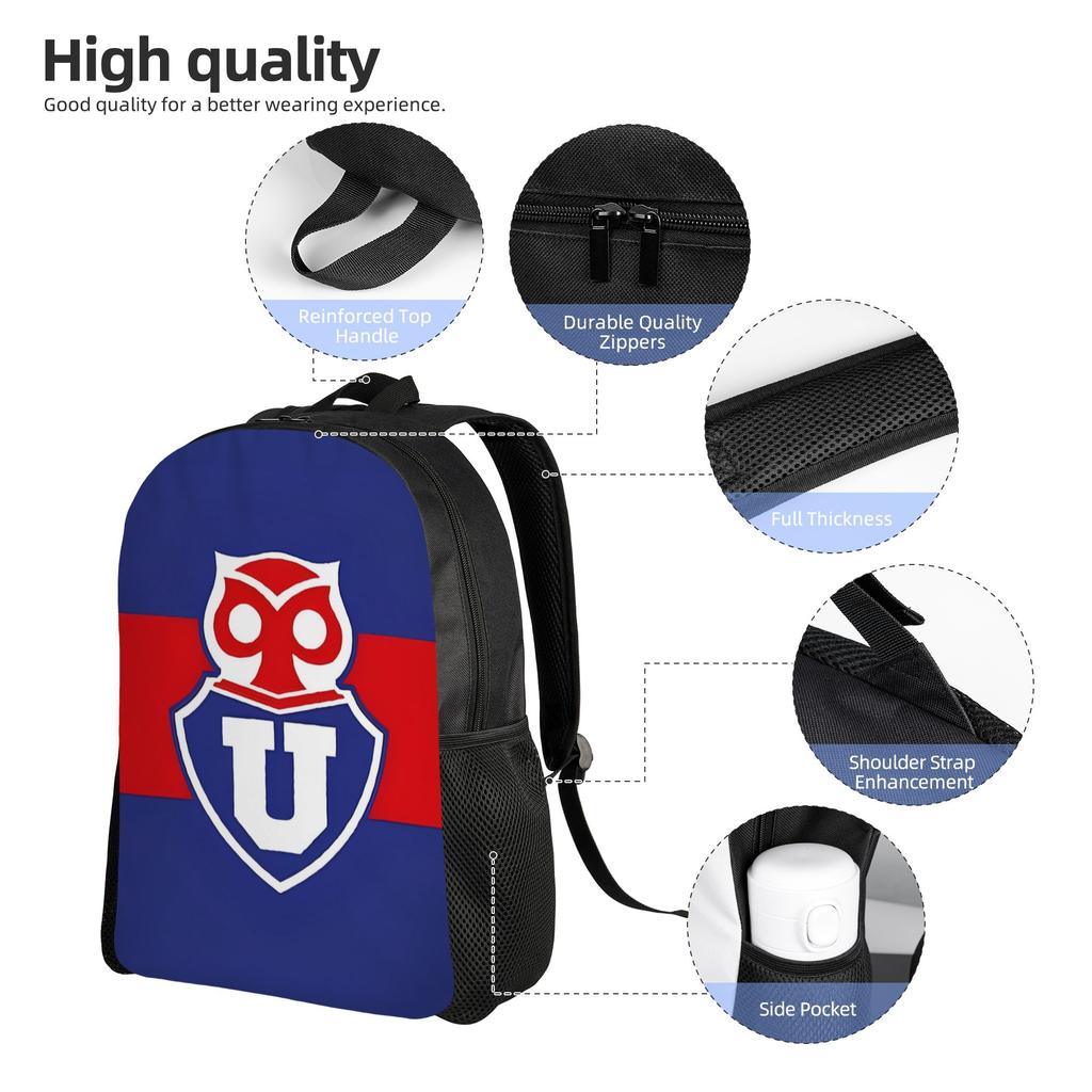 Club Universidad De Chile Copa Chile Backpack Cool Student Work Daypack Soccer Laptop Computer Shoulder Bag Lightweight