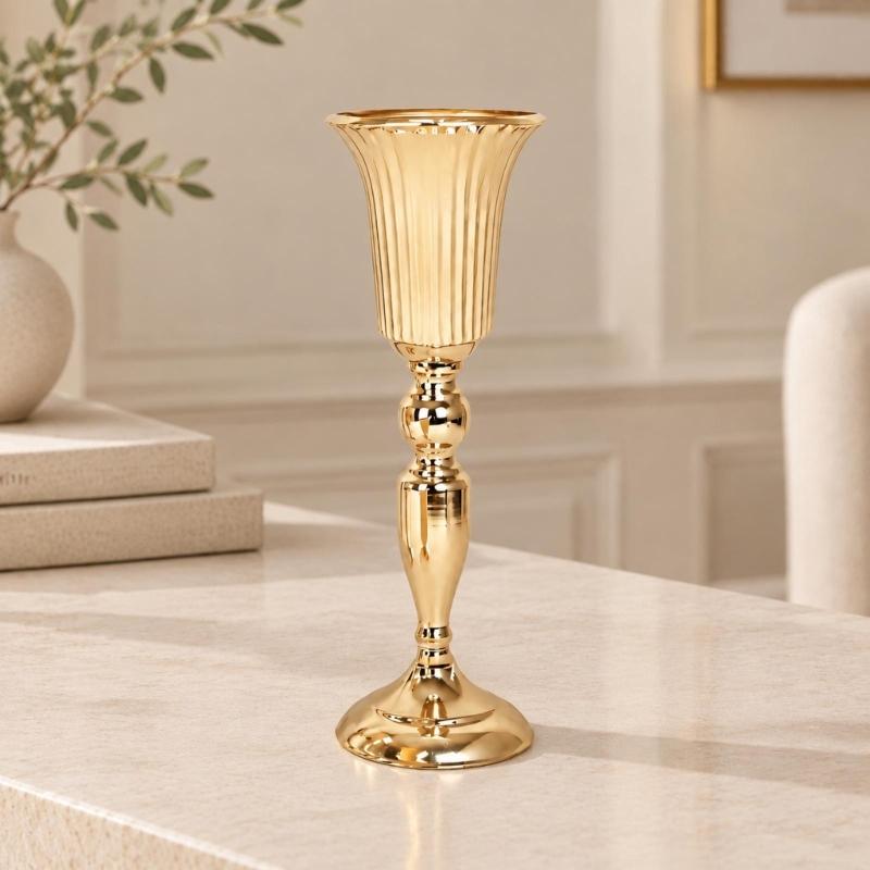 Vases trompettes Support à fleurs Centres de table, Vases urnes avec finition dorée, Corps cannelé et base large pour présentoirs décoratifs d'intérieur