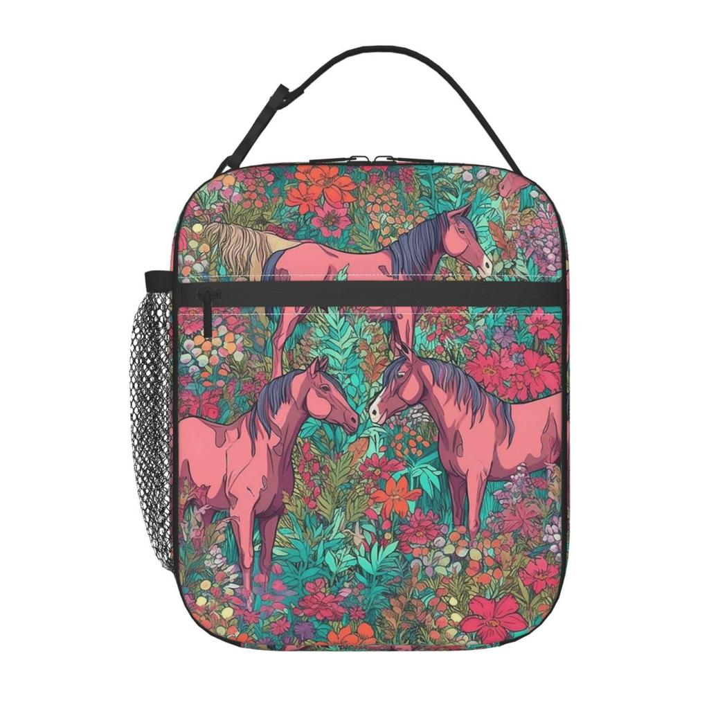 Fresh Flower Wild Horse Pattern Insulated Lunch Bag for Women Office Cooler Thermal Food Box Tote Portable Lunch Boxes Container