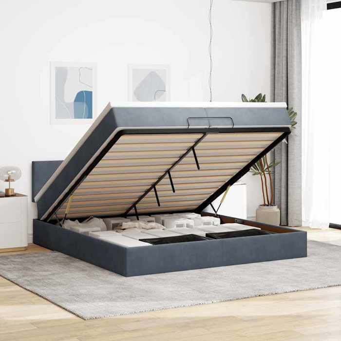VidaXL Cadre de lit ottoman avec matelas gris foncé 200x200 cm velours, cadre de lit, cadre de lit rembourré 3311724