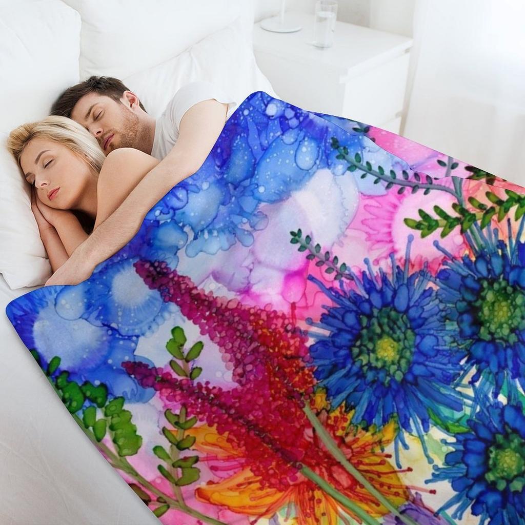 Wild Bouquet, Colourful & Vibrant Bunch of Flowers Throw Blanket Giant Sofa Cute Plaid Bed Covers Christmas Gifts Blankets