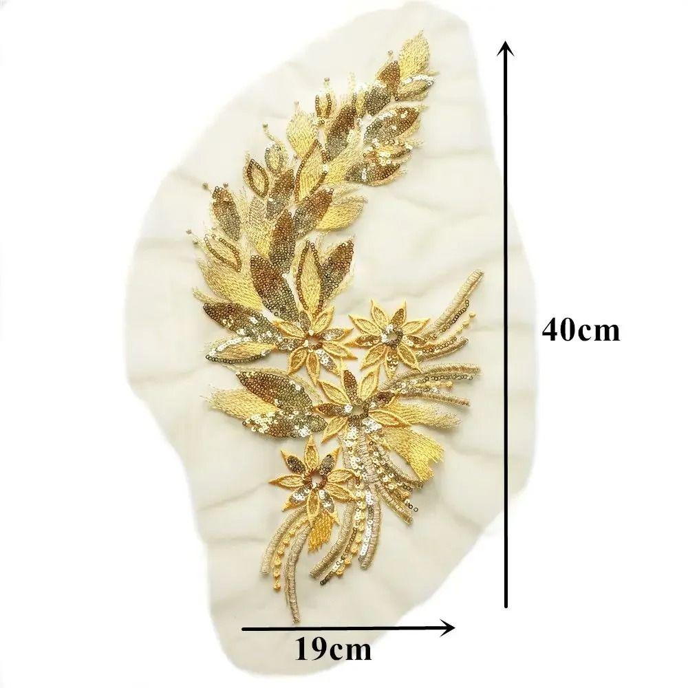 Blue Black Gold Sequined Embroidery Patches Lace Trims Mesh DIY Embroidered Floral Patches Sequins Patches
