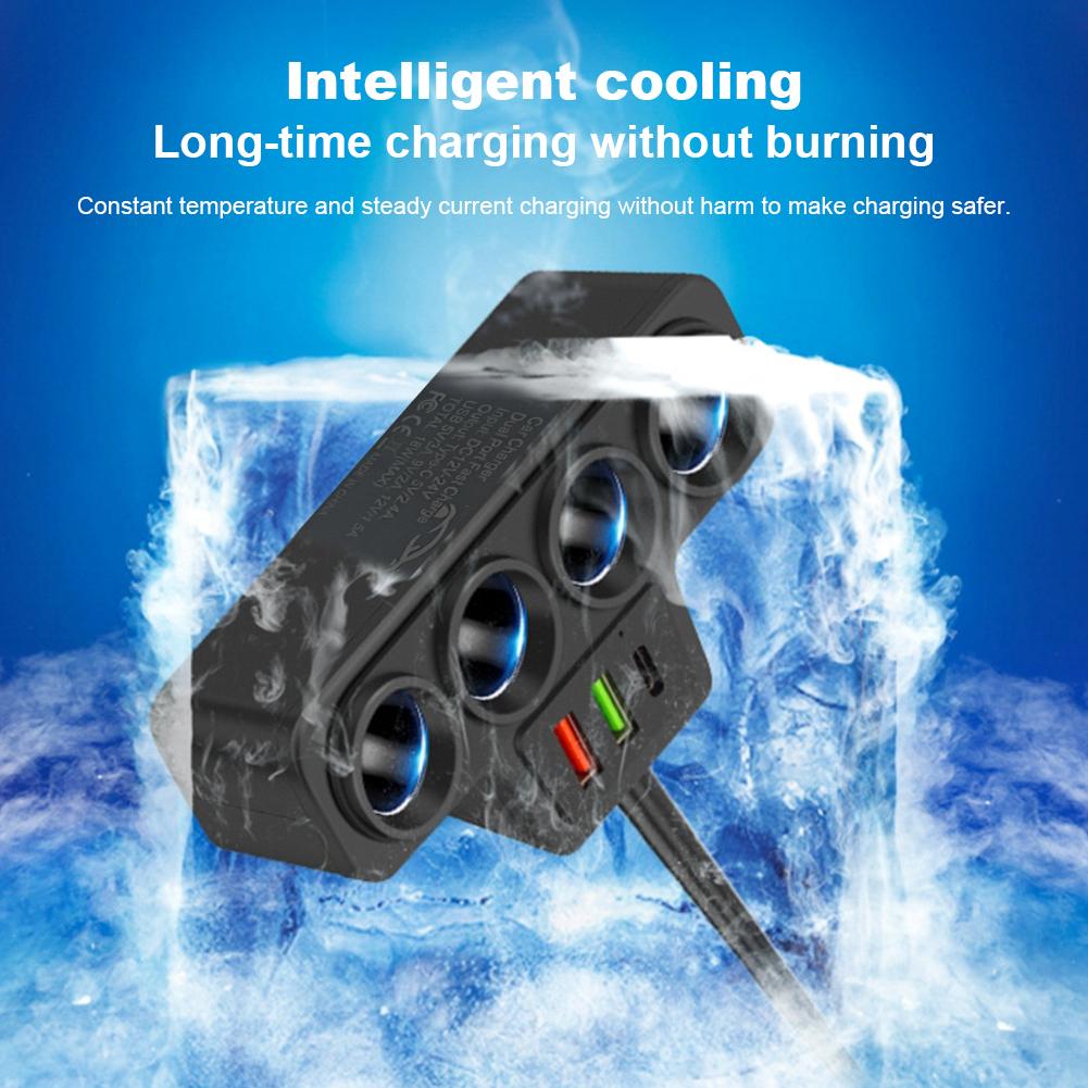 Phone Power Adapter QC3.0+PD 3.1A 120W Car Cigarette Lighter Socket Splitter Plug 4-Socket 3 USB Ports USB Phone Charger Adapter