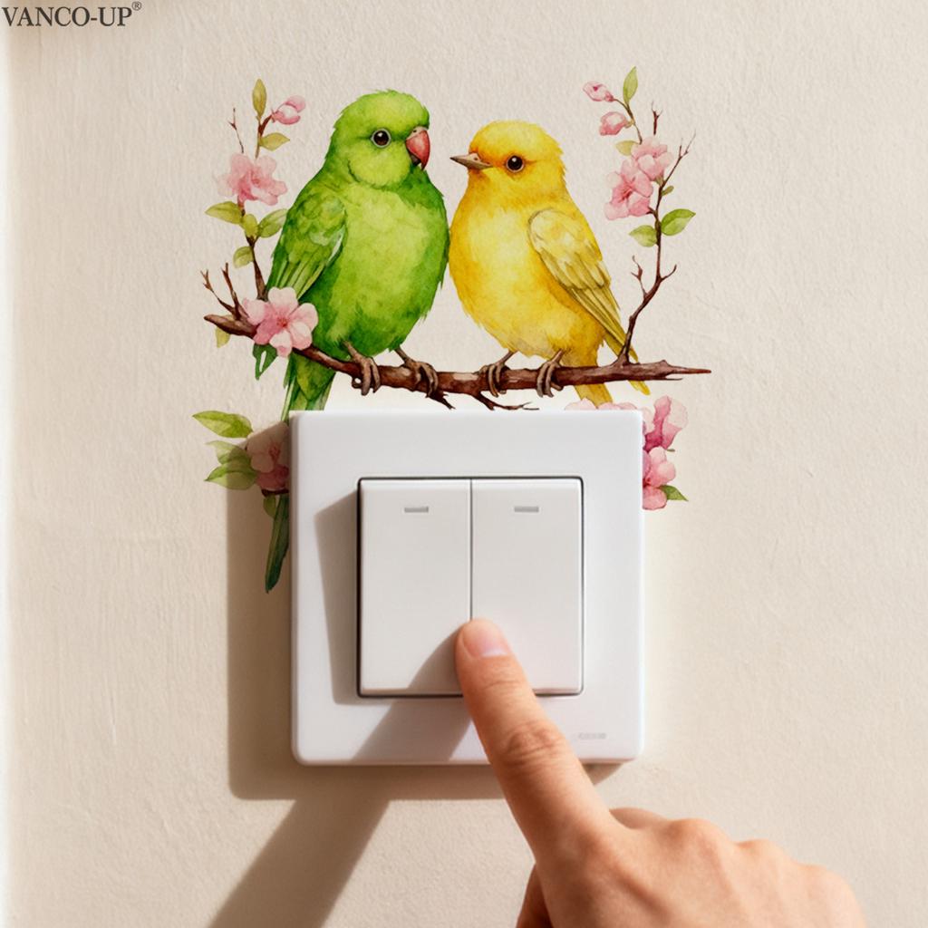 Colorful Bird Floral Switch Sticker Self-Adhesive Removable for Bedroom Living Room Background Wall Home Decor Art