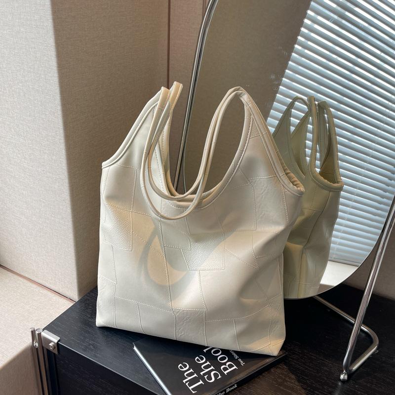 

Ретро-портативная сумка для поездок на работу, женская сумка 2024 года, новая модная сумка-тоут, высококачественная сумка через плечо большой вместимости бежевый