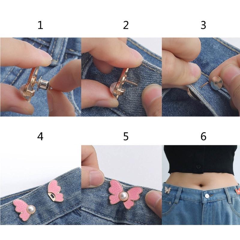 Fashion Butterfly Jean Button Adjustable Waist Buckle Extender Detachable Tighten Attacher Pins Waist Closing Artifact