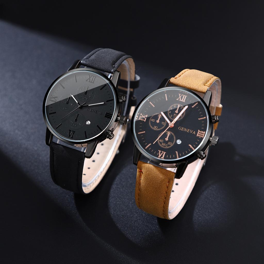 2 Pcs/set Men's Watch Wristwatch Set Casual Sport Men's Watch Set Quartz Pointer Date Watch Set for Holiday Gift Watches Set