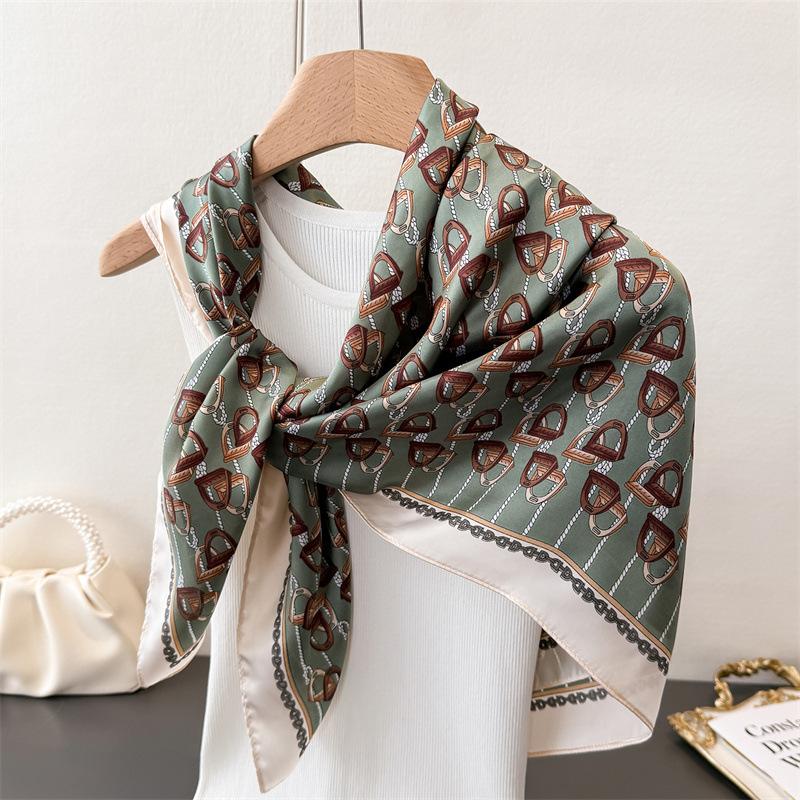 Vintage Letter Simulation Silk High-End Printing Large Square Scarf Silk Scarf Shawl Headscarf Neck Protection Scarf Decorative Women'S Scarf