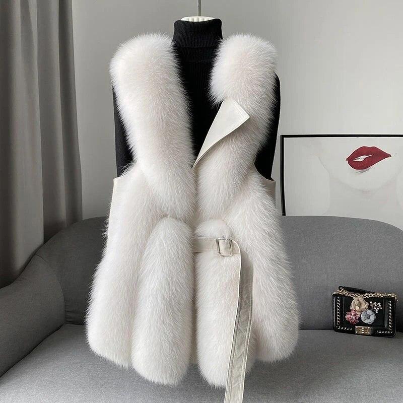 Giacca in pelliccia sintetica da donna Street senza maniche, gilet femminile di lusso spesso, soffice e caldo cappotto da donna con lacci