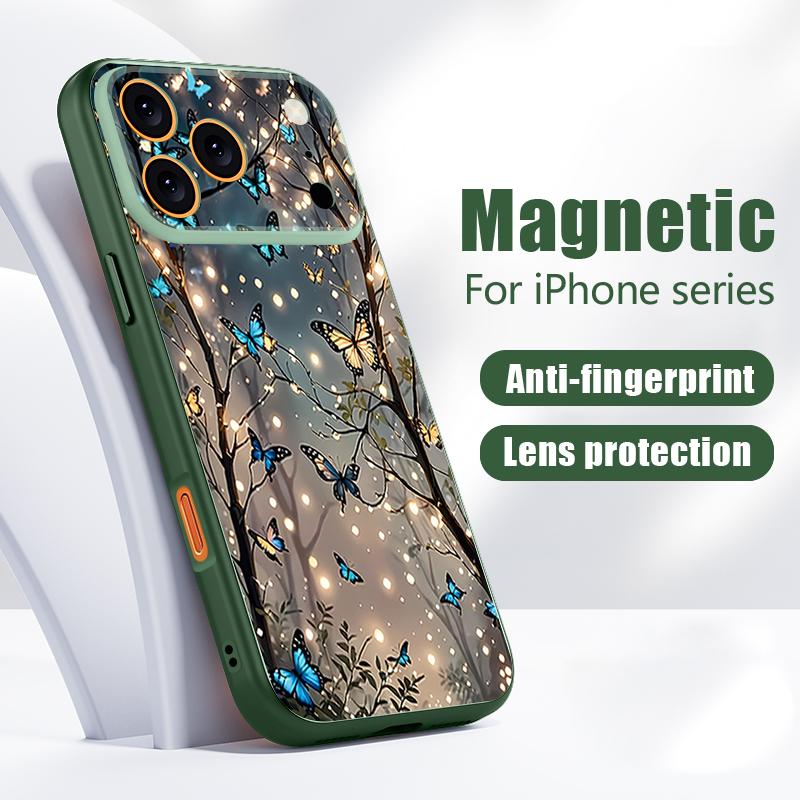 Magnetic For Magsafe Case For iPhone 17 Pro Max Glowing Fantasy Butterfly Pattern Skin Feeling Cover For iPhone 16 15 14 13 Pro Max