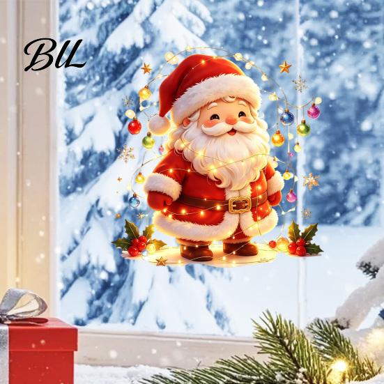 Festive Window Ornaments Santa Snowman Christmas Static Clings, Reusable Stickers, Decorative Holly Patterns Colorful Holiday Home Shop Decorations