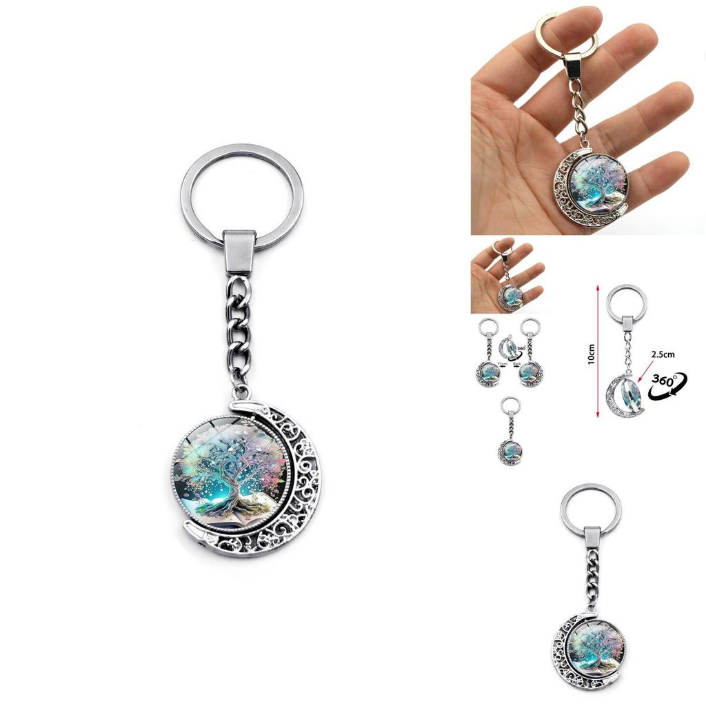 Wzór Drzewa Życia Dwustronny Obrotowy Wisiorek Księżyca Brelok Metalowy Brelok Kreatywny Mały Prezent Stop Cynku