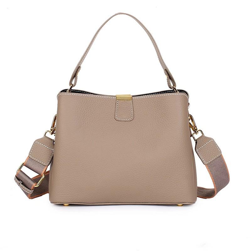 Womens Genuine Leather Shoulder Bag Medium Size Water Bucket Style Crossbody Urban Minimalist Design