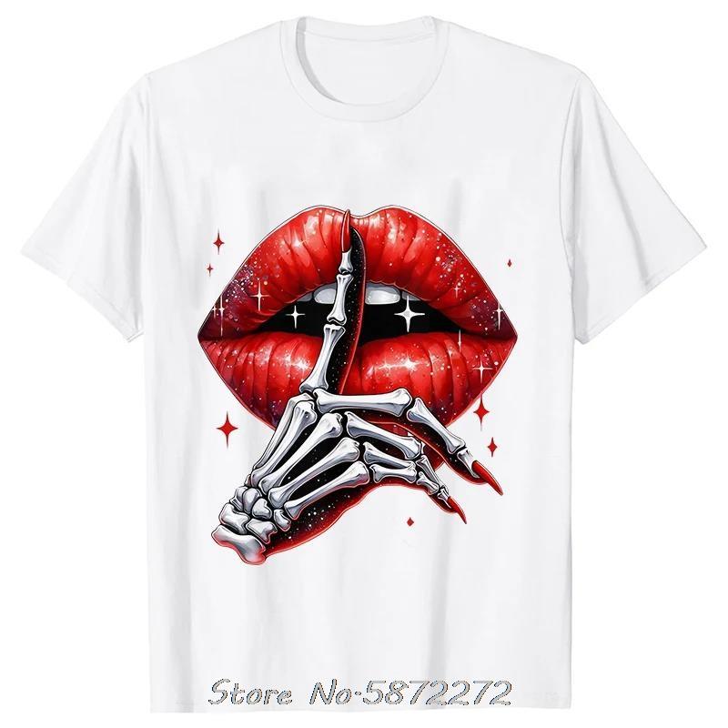 

Funny Red Lips Skeleton Hand Women TShirt Cotton T Shirt Unisex Tshirt Oversized Tees Fashion Tops Mens Clothing Streetwear S