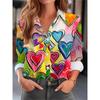 Love Heart Pattern Print Women's Blouses Fashion Elegant Lapel Long Sleeve Shirt Spring New Women's Single Breasted Shirts