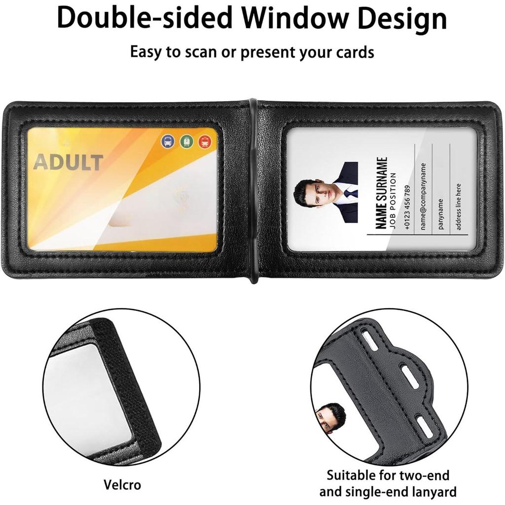 Retractable Reel Heavy Duty Carabiner Leather Card Badge Holders and Clear ID Window for Office Staffs Student Teacher Couriers