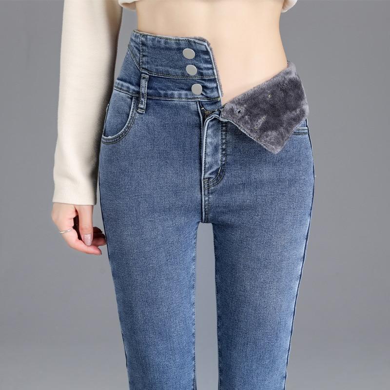 

GMXIA High-waisted Fleece Jeans, Women s Autumn and Winter Skinny Jeans, Straight-leg Tight, Thickened and Slimming Pencil Pants 32 синий