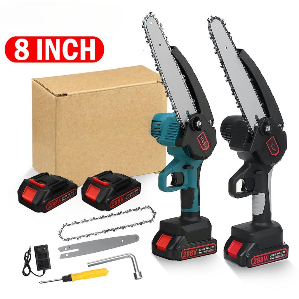 8" One-handed 288VF Mini Electric Chain Saw Pruning Chainsaw With 2 Battery Woodworking Pruning Garden Tool Wood Cutter New
