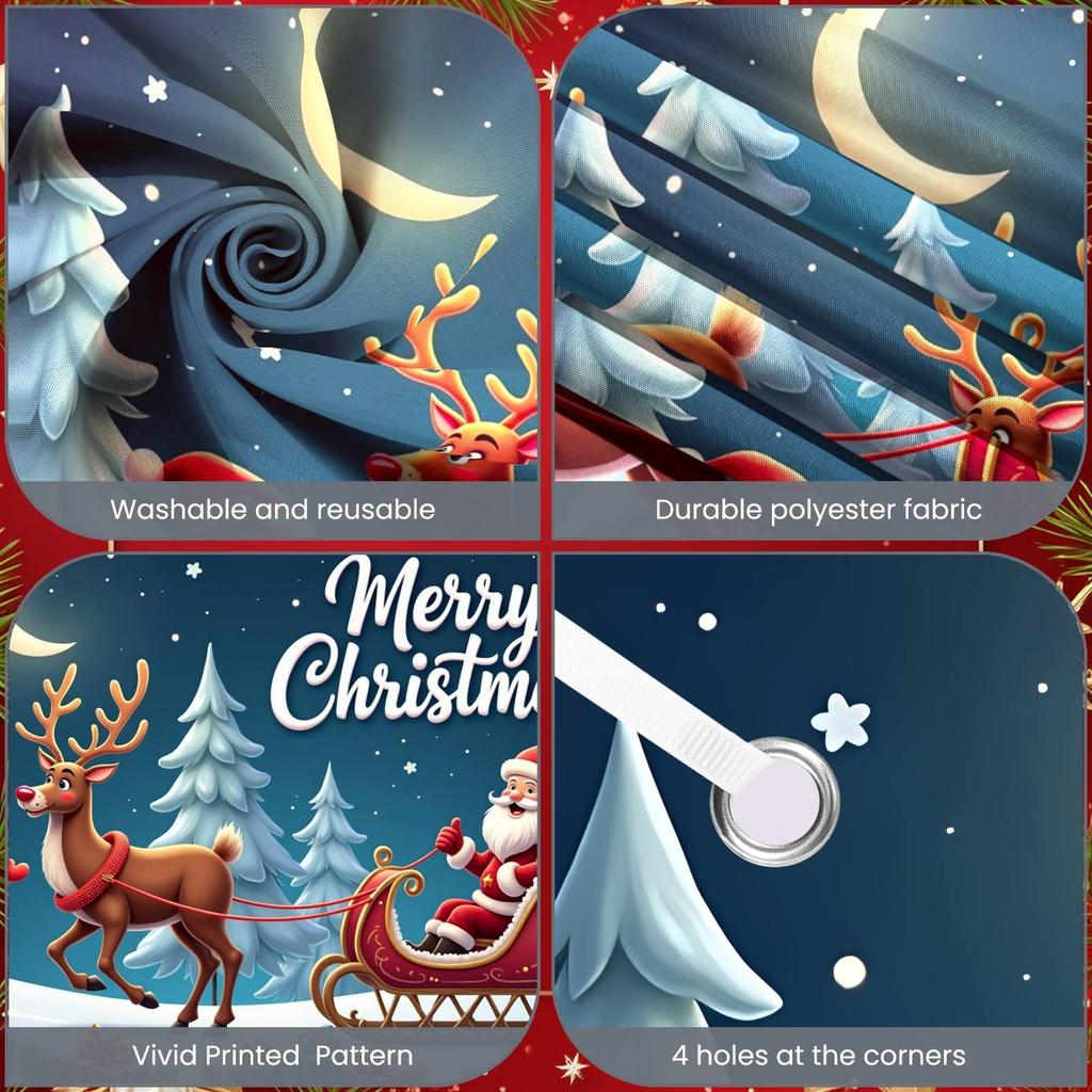 Christmas Decoration Colorful Presents Holiday Banner Santa Claus Banner Santa Sleigh Snowman Banner For Winter Festival Holiday
