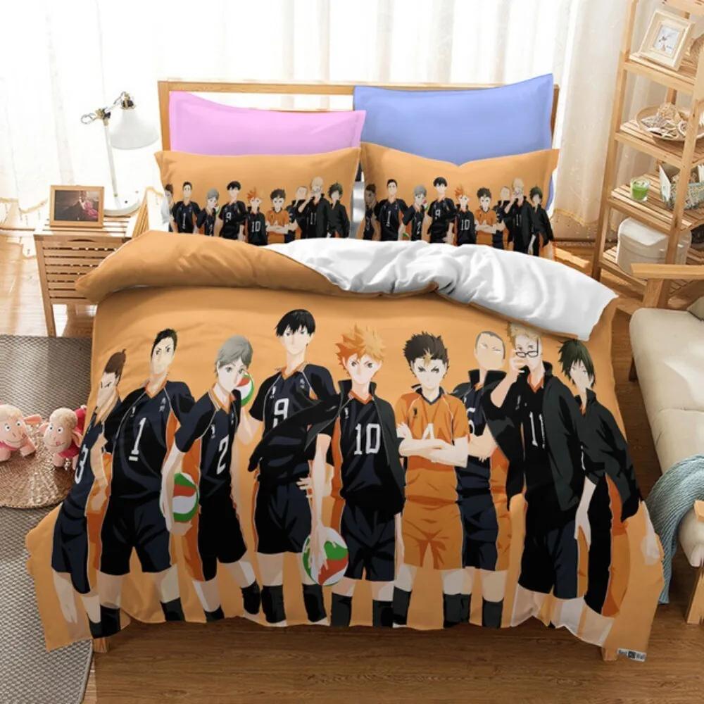 Kreslené Anime Haikyuu Povlečení 3D Tištěné Volejbaloví Chlapci Sada Povlaku na Přikrývku Jednolůžko Dvoulůžko Luxusní Ložní Prádlo pro Děti Teenagery Dárek