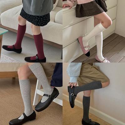White Socks Women's Solid Color Seamless Cotton Knitted Stockings Autumn/Spring Knee High Sock JK Retro Long Compression Socks