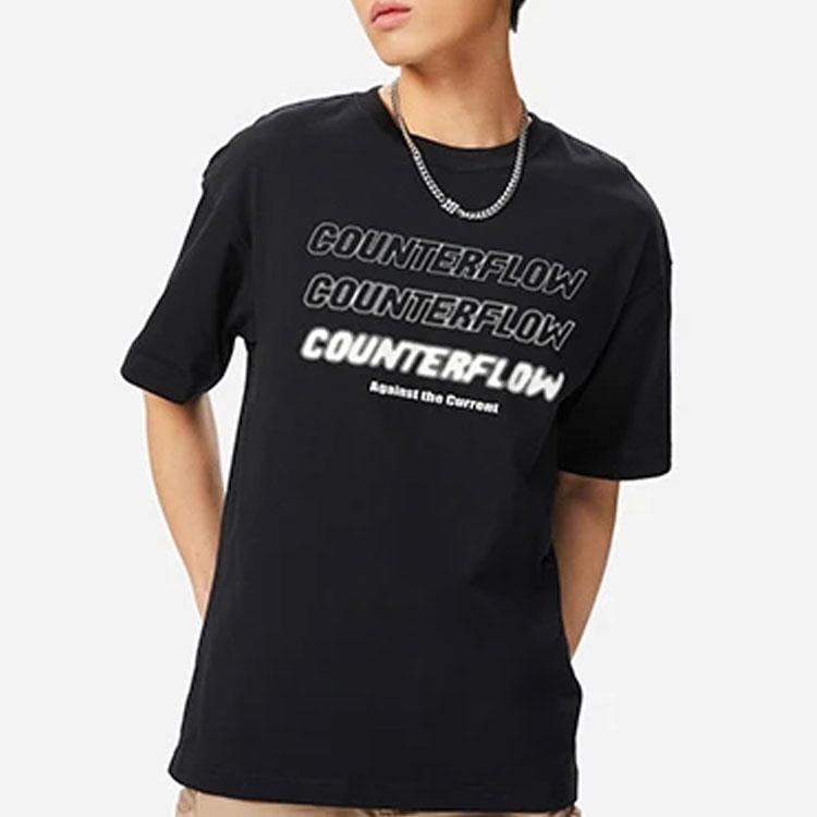 Li Ning CF Letter Print Round Neck Short Sleeve T-Shirt Unisex Tops Black AHSS933-5