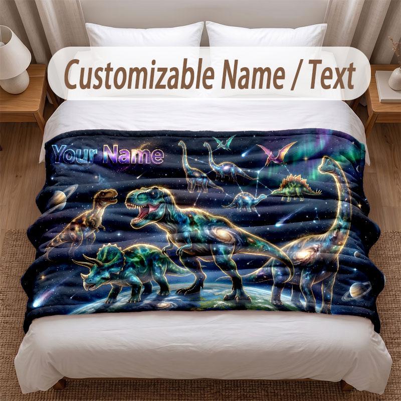 Dinosaur Theme Soft Blanket Personalized Custom Name Text Print Warm Blanket Home Sofa Bedroom Decor