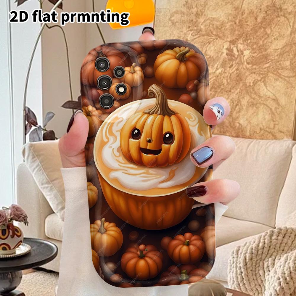 Phone Case: 2D Flat Samsung Galaxy A34 A35 M05 M06 S20 S22 S21 FE Plus 5G Protective Case, Couple Style, Pumpkin Latte, Christmas and Halloween Gift