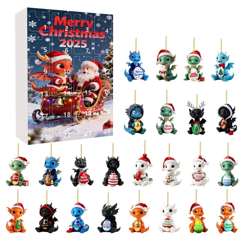 Christmas Countdown Advent Calendar With Cute Dragon Baby Ornaments For Holiday Decor