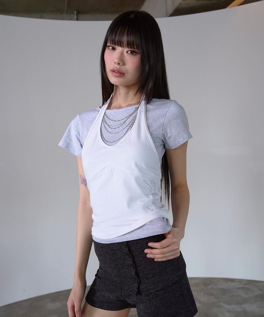 PRENDA Curved Layered Graphic Top White