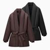 Womens Warm Loose Cotton Blend Coat With Drawstring Solid Color Casual Ethnic Style Winter Jacket