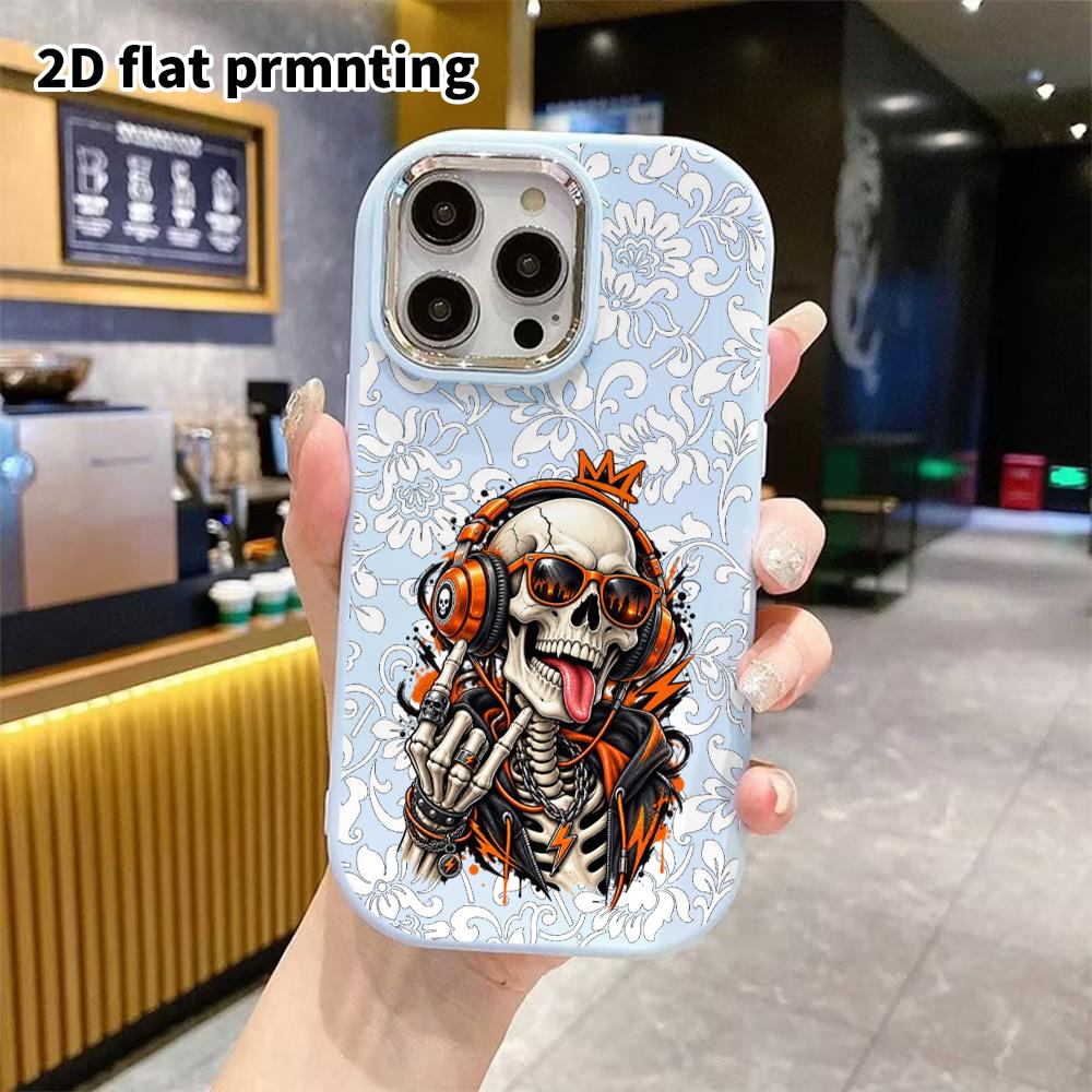 Phone Case: 2D Flat Design Suitable for iPhone 18 17 16 15 14 13 Pro Protective Case, Couple Style, Rock Skull, Christmas and Halloween Gift