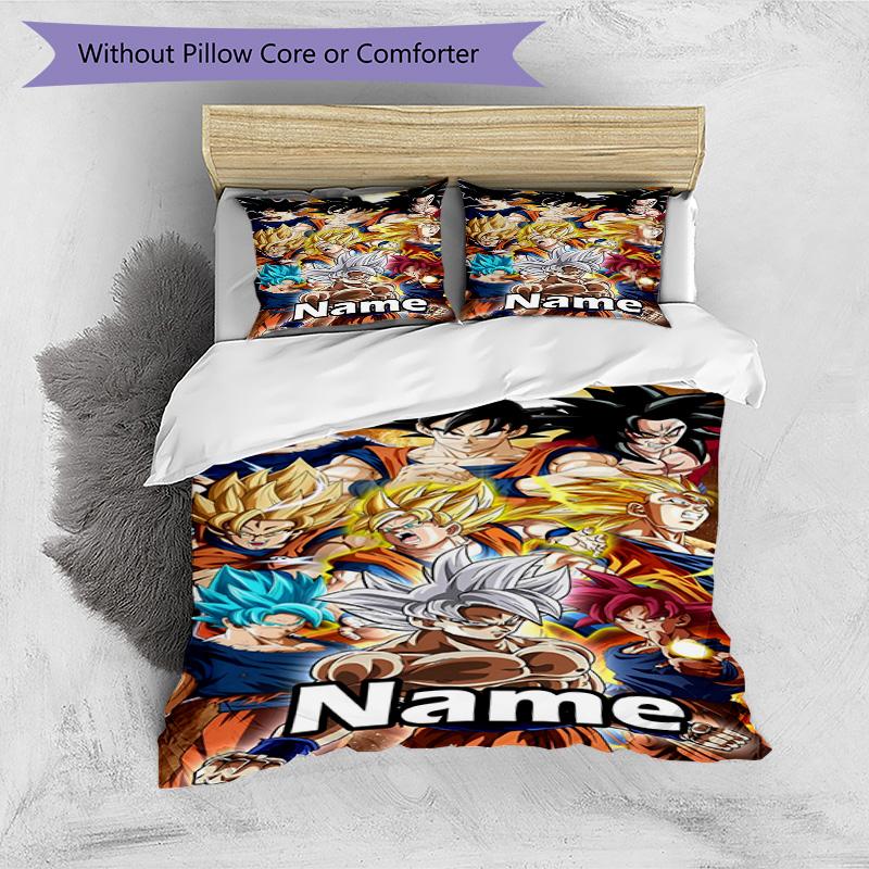 3pcs Duvet Cover Set (1*Duvet Cover + 2*Pillowcase, Without Core), Custom Name DRAGON BALL Pattern Bedding Set, Home Bedroom Decor Gift