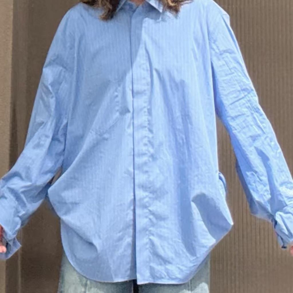 In Stock: 2026 Spring Fashionable Versatile Bud Sleeves Cotton Striped Shirt Top for Women