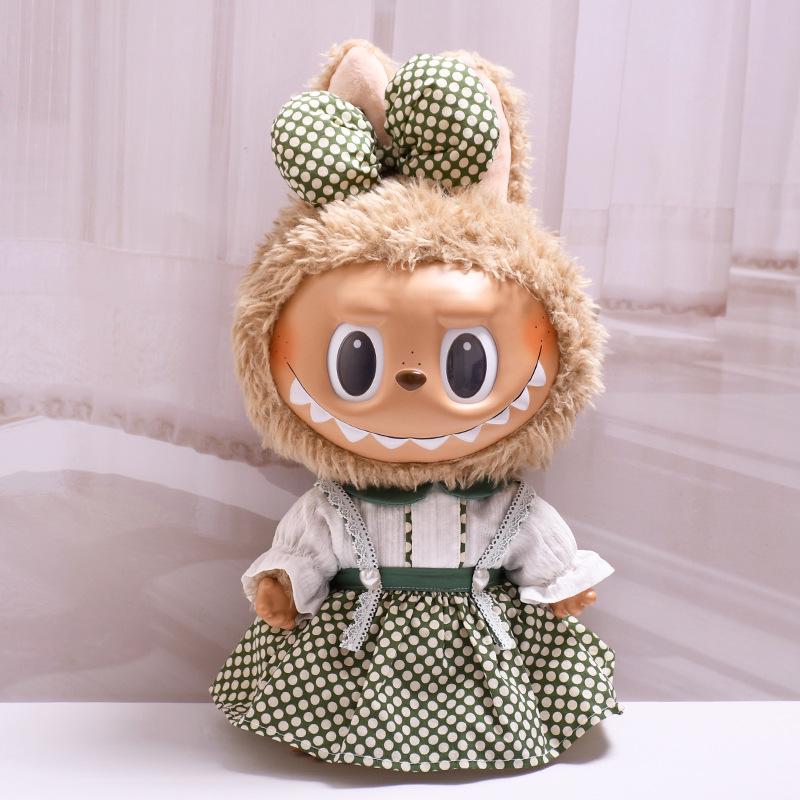 38cm Labubu Plush Doll Casual Outfit Set with Hat (Clothes Only)