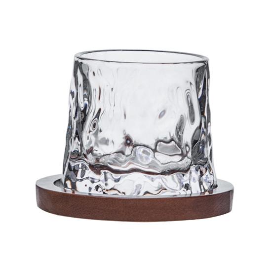 Drehbares Whiskey-Glas mit Holzständer, Handbemalter rotierender Tumbler für Bar, Schreibtischspielzeug zur Stressbewältigung Geschenk