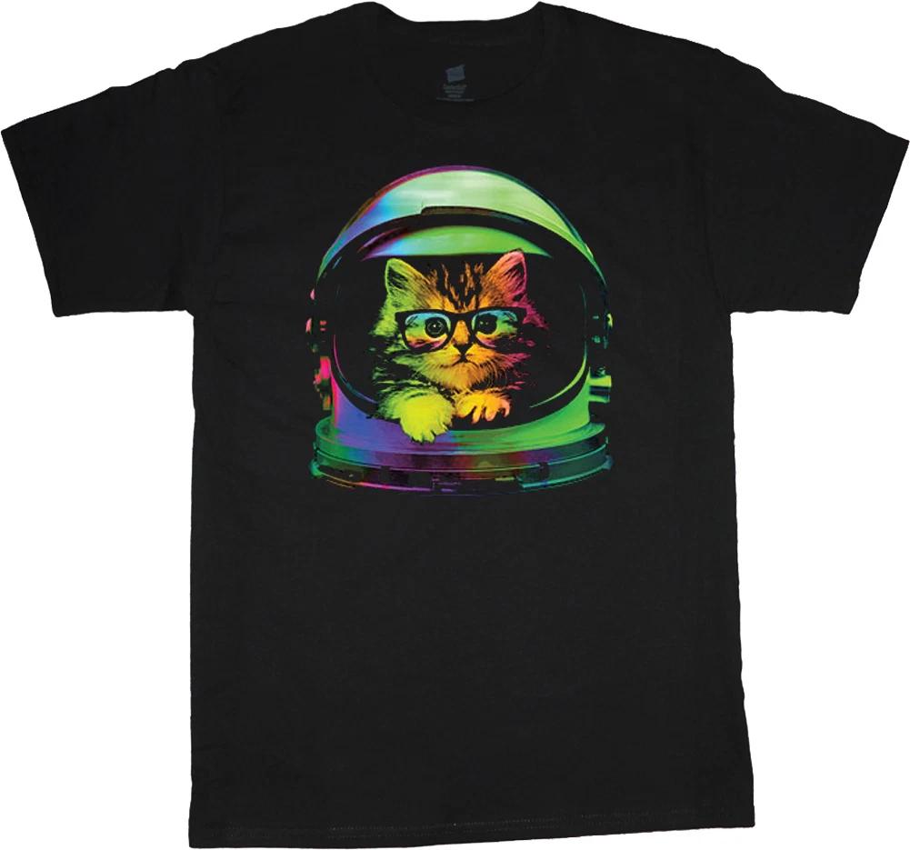 Cool cat hipster tee shirt Men s black cat tshirt outer space helmet hip kitty M