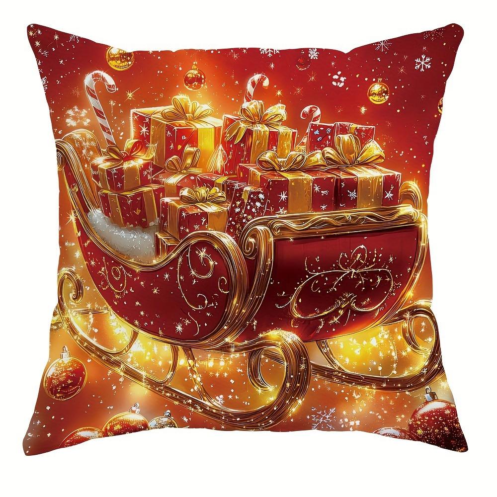 Christmas Decoration Pillowcase Santa Claus Carriage Snowman Garland Pattern Suitable for Home Room Sofa Cushion Cover