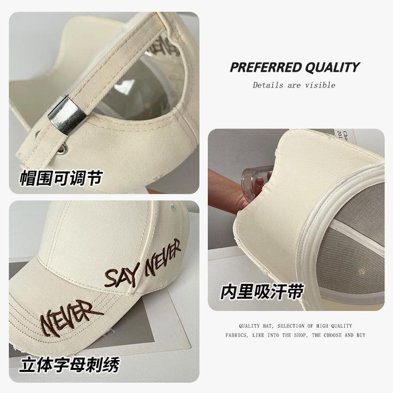 Side letter embroidery washed cap summer versatile big head circumference visor street tide baseball cap men