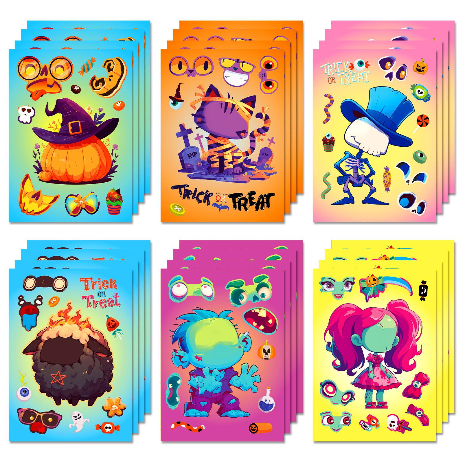 

Набір з 6 шт. Хелловінські наліпки-пазли - Декоративні наліпки для DIY заміни обличчя з гарбузами, котами, скелетами для дітей та батьків