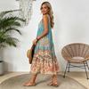 Women's Vintage Floral Print Tiered Midi Dress, Sleeveless Loose Bohemian Beach Dress