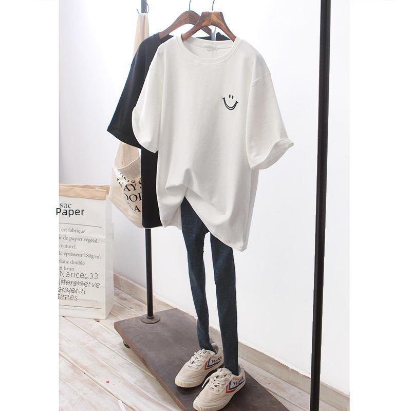 2024 Summer Women's White Loose-Fit Short Sleeve T-Shirt, Korean Style, Large Size, Student Fashion