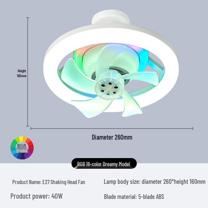 360° RGB Rotating Fan Light with Remote, E27 Base, Stepless Dimming, Three-Color Control