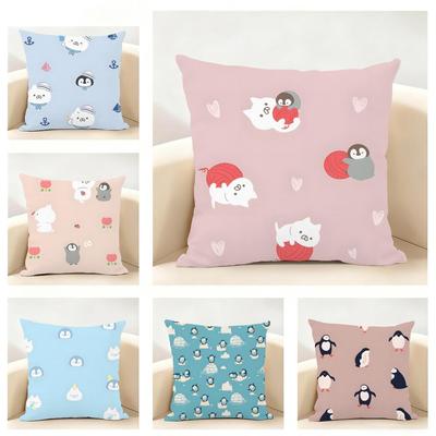 Warme Tägliche Süße Pinguin Tiere Kissenbezug Leinen Kissenhülle Weich für Sofa Bett Wohnzimmer Dekoration