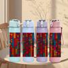 1PC Vibrant Color Block Mosaic 750ml Color Plastic Sports Water Bottle Leakproof Flip Straw Lid For Sports Office Home Use