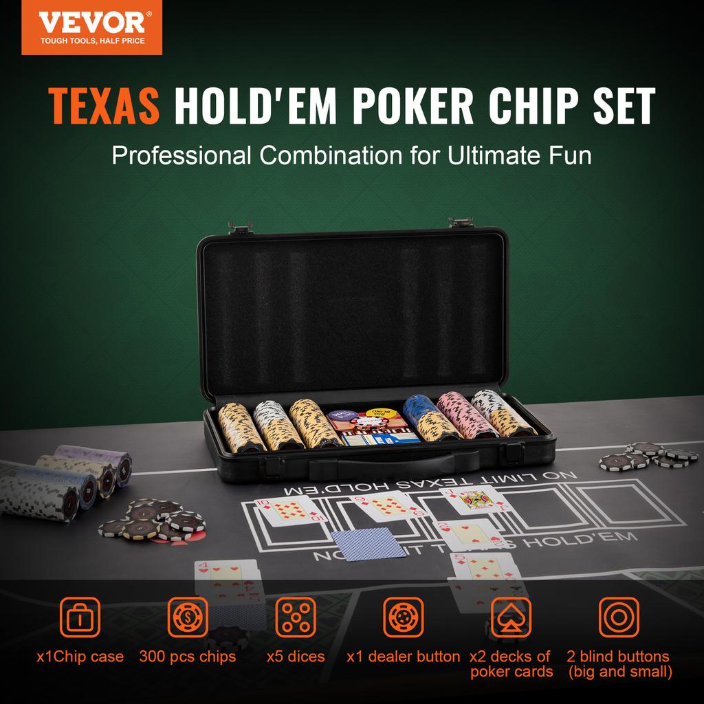 SucceBuy Poker Chip Set Complete Poker Playing Game Set with 14 Gram Casino Clay Chips Cards Buttons and Dices for Texas Hold'em