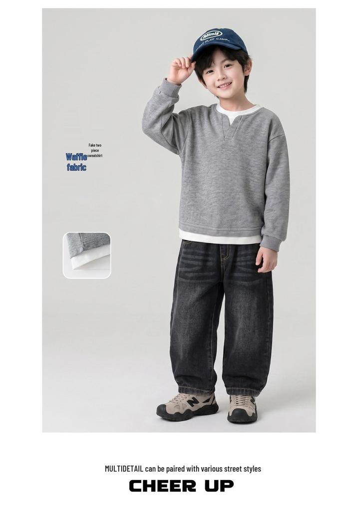 Beiteng Boys' Korean Style Two-Piece Look Hoodie - Autumn Casual Kids' Top