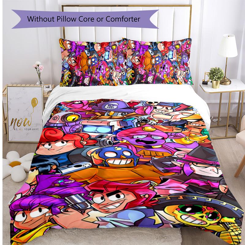 Brawl Stars Printed 3PCS Bedding Set Soft Breathable Duvet Cover Pillowcases Set Washable Bedroom Decor Home Gift