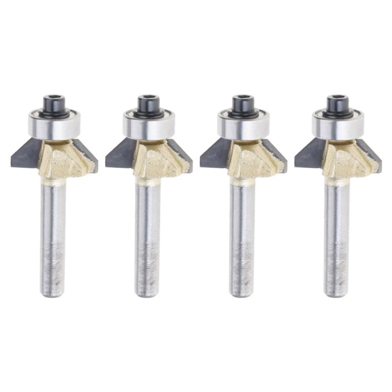 4pieces 1/4"/1/2" Shank Chamfer Router Bit Woodworking Milling Cutter 45Degree Knife with Top Bearing Bevel Edge