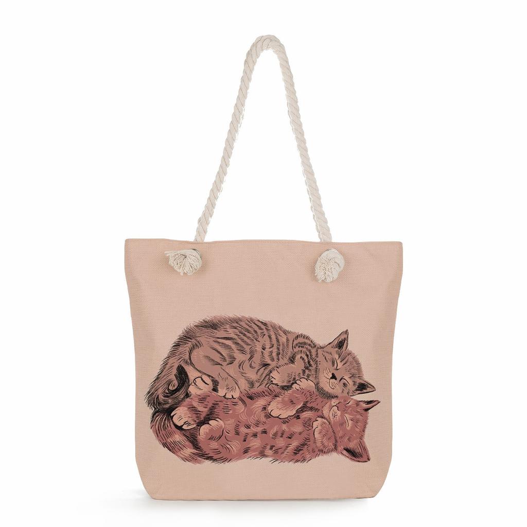 Cartoon cat print thick rope single-shoulder beach bag 7233
